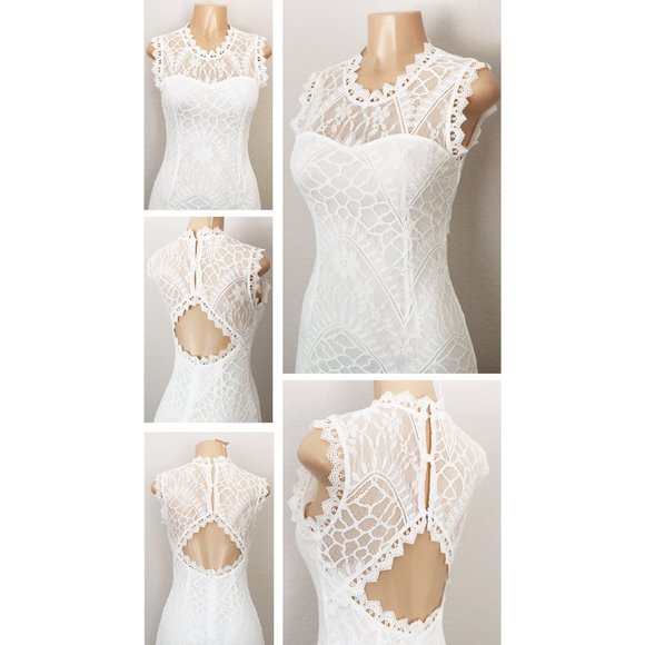 White Romantic Lace Cutout Back Cute Bodycon Dress - Picture 3 of 8